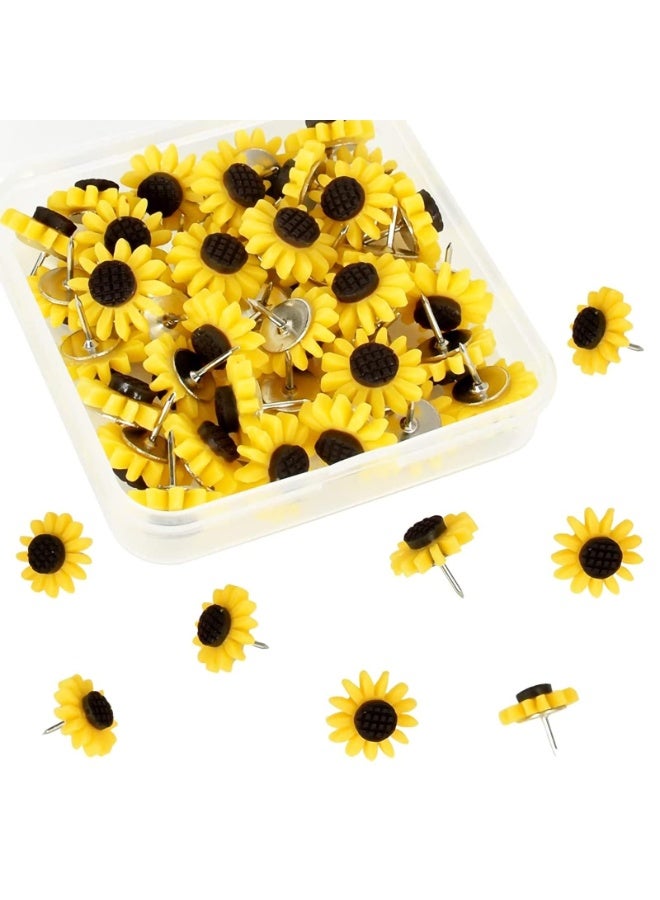 fantasize 30 Pcs Decorative Push Pins, Sunflower Push Pins Cork Board Tacks, bulletin Board Tacks,Thumbtack Decorative for Cork Board, Office Organization or Home - Image 1